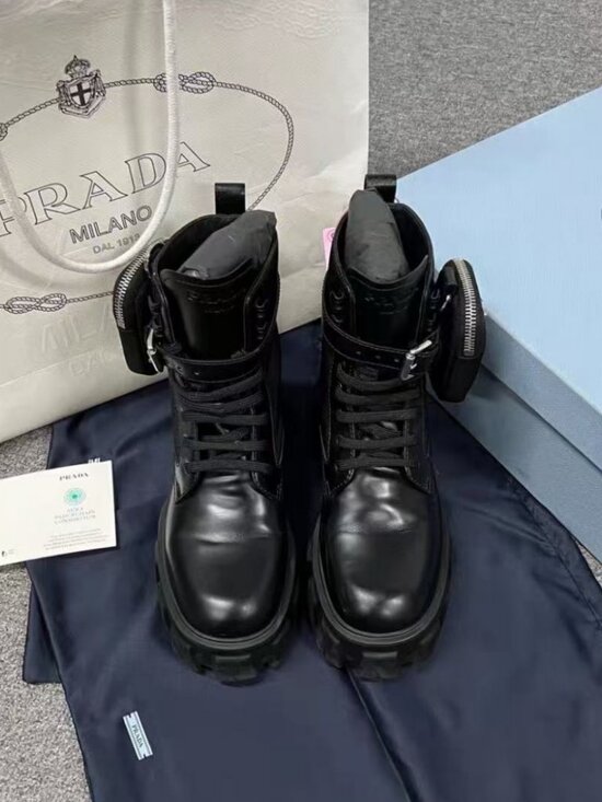 Pradaㅤ Shoes - Prada Black Leather Removable Pocket Chunky Platform Boots